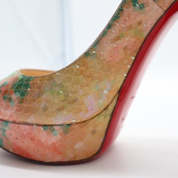 Christian Louboutin Multicolor Python Pixel Troca 140 Peep Toe Pumps 40 - Picture 10 of 10